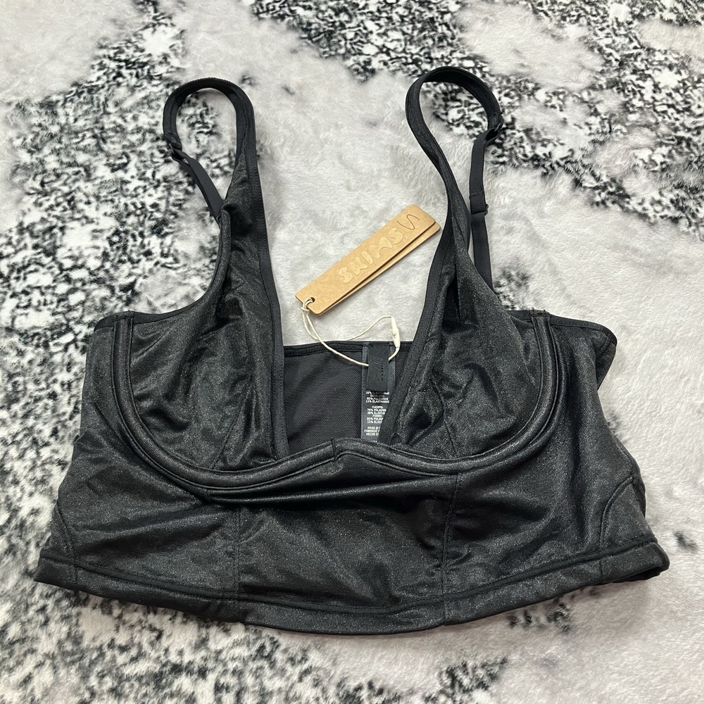 Skims Longline Underwire Bra Black Stretch Satin Bralette XXS NWT